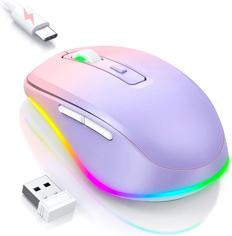 EPEIUS Wireless Mouse Jiggler - LED Wireless Mice with Build-in Mouse Mover, Rechargeable Moving Mouse for Laptop with Undetectable Random Movement Keeps Computers Awake - Purple to Pink - Image 1